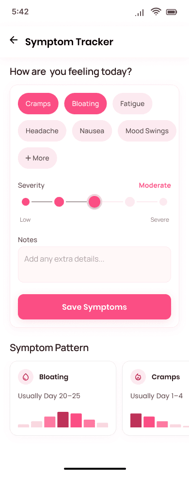 Symptom Logging with 3-Level Severity & Notes