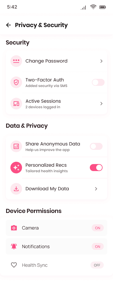 Privacy & Security Settings Screen